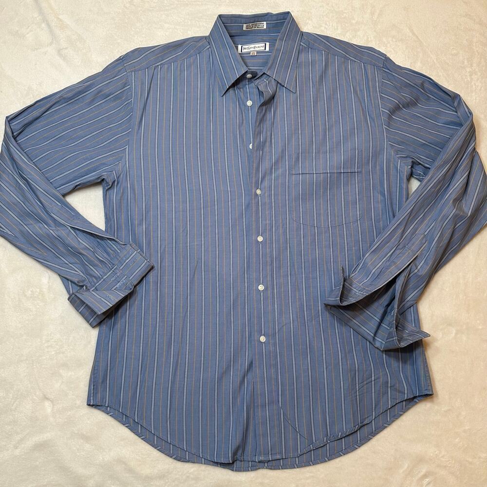 Yves Saint Laurent Blue Button Up Shirt sz 15.5 (34-35) Stripe Shirt - Picture 8 of 10